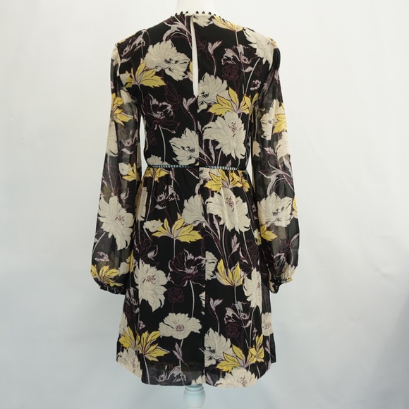 Ella Moss Black Floral Print Chiffon Dress S - Picture 3 of 8